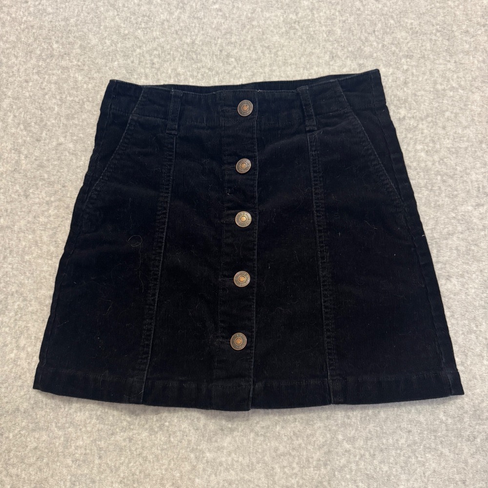 Y2K Forever 21 Womens Black Corduroy Button Front Mini Skirt Size S High Waisted